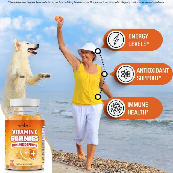 Paquete lateral gomitas NEW AGE vitamina C naranja 120 unidades