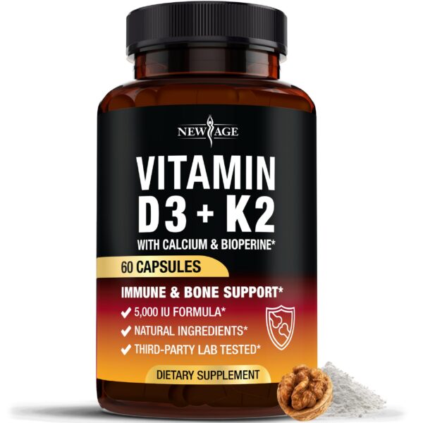 New Age vitamina D3 y K2 MK-7 cápsulas frontal