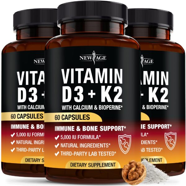 Frasco de Vitamina D3 y K2 de New Age