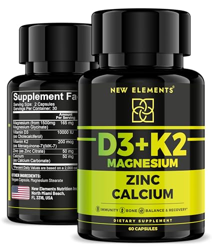 New Elements Vitamina D3 con K2, Magnesio y Zinc Veganas
