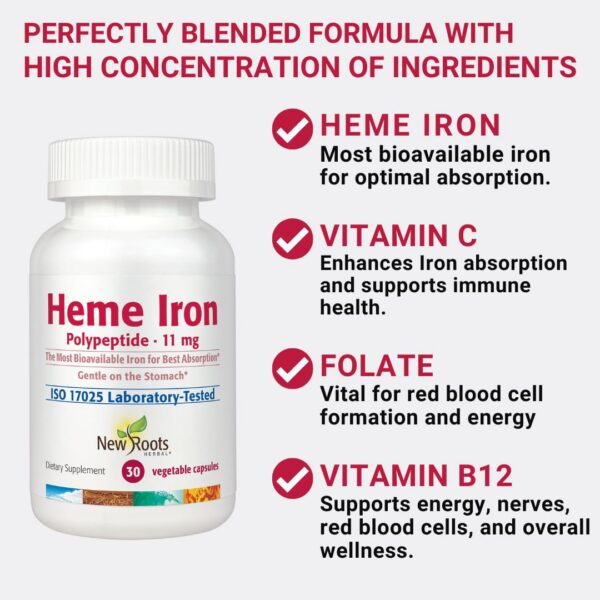 Etiqueta frontal del suplemento de hierro hemo