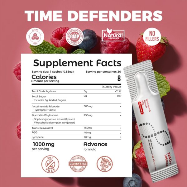 Etiqueta frontal del producto NAD+ líquido