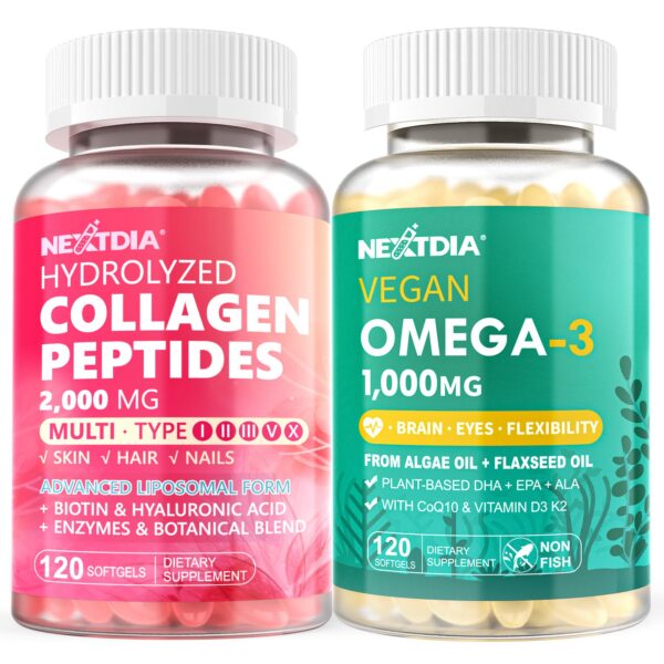 Frontal de envase Nextdia colageno hidrolizado omega3 vegano