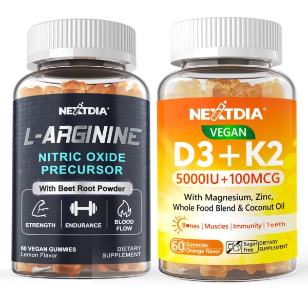 Frente de la caja Nextdia gomitas D3 K2 L-Arginina