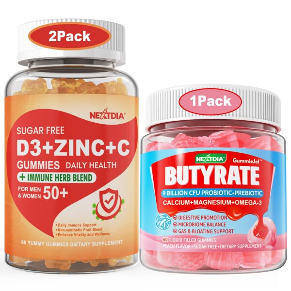 Nextdia gomitas sin azúcar Vitamina C D3 Zinc paquete doble