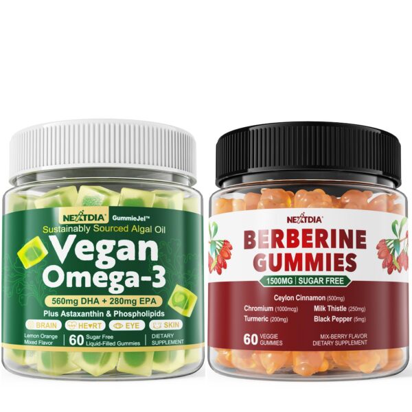 Version 1.0.0 Frasco frontal de gomitas omega-3 veganas Nextdia