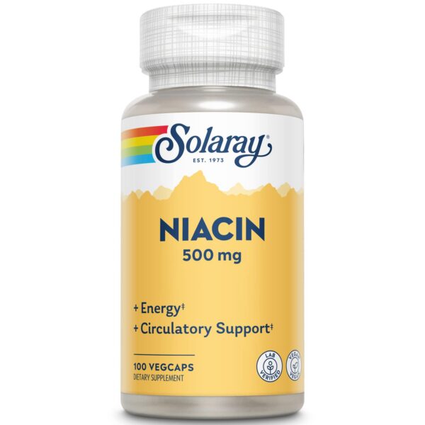Niacina 500 mg solaray vitamina b3 piel y circulación 100 cápsulas