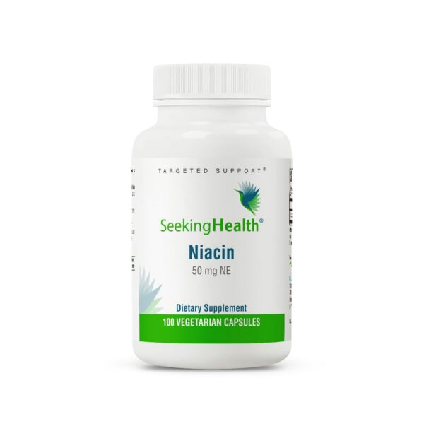 Envase suplemento niacina Seeking Health 50mg 100 cápsulas