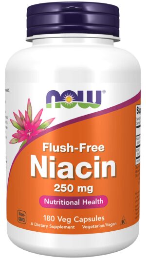 Frasco y etiqueta de Niacina FLUSH FREE 250 mg