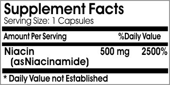 Etiqueta de Niacinamida 500 mg 200 cápsulas