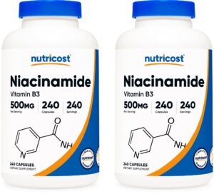 Botellas de cápsulas de Niacinamida Vitamina B3 Nutricost
