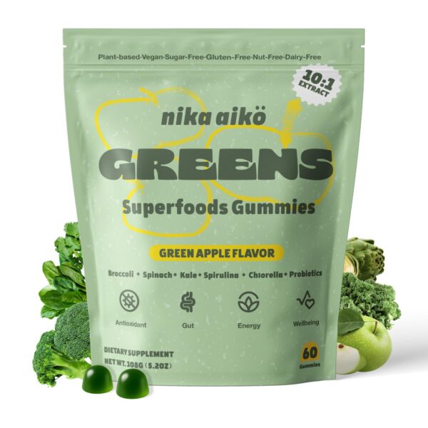 Gomitas verdes nika aiko frente al frasco