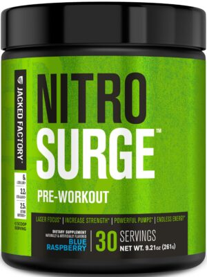 Suplemento pre-entrenamiento Nitrosurge Jacked Factory en frambuesa azul