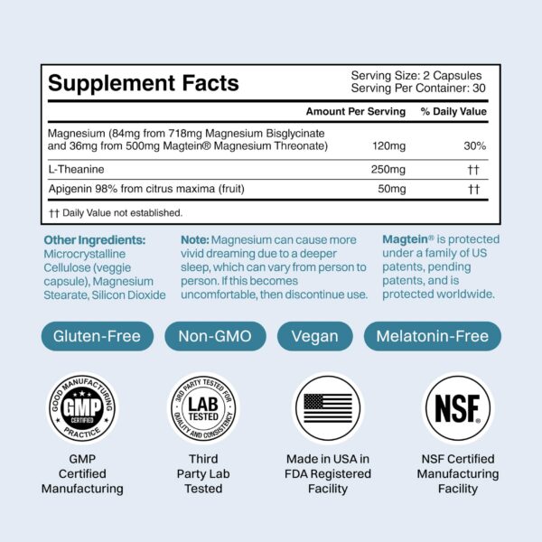 Etiqueta frontal con Magtein y L-teanina