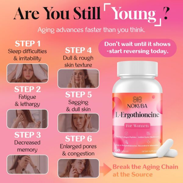 Cápsula Nokuba L-Ergothioneine con ingredientes naturales de hongos y colágeno