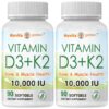 NoMiLu vitaminas D3 y K2 paquete 2 botellas 90 softgels