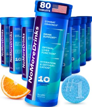 NoMoreDrinks suplemento anti antojo alcohol botella y caja