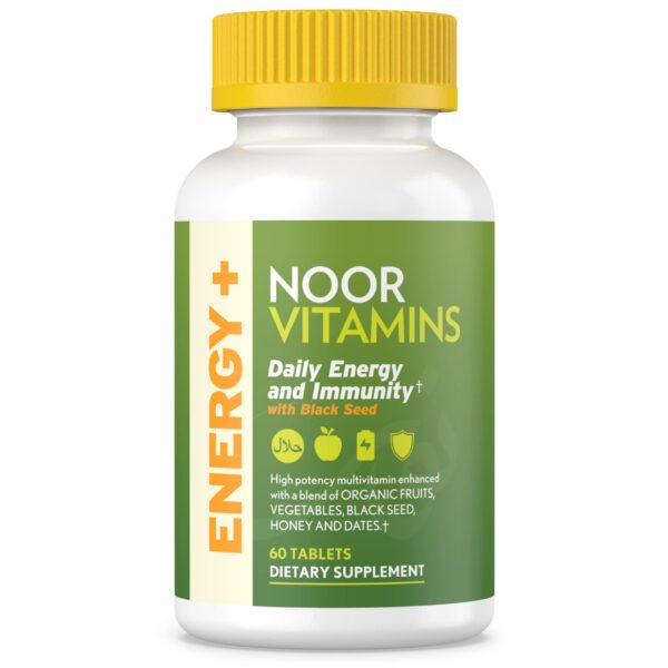 Noor Vitamins Energy+ multivitamínico halal 60 tabletas caja frontal