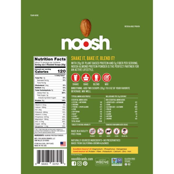 Etiqueta lateral NOOSH Almond Protein Powder