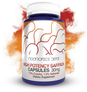 Nootropics Depot azafrán frasco y etiqueta