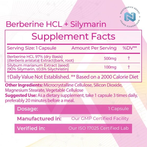 Nootropics Depot Berberina HCL + Silimarina Bottle Back