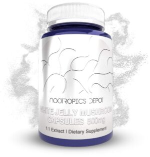 Frasco de cápsulas de hongo jelly blanco Nootropics Depot