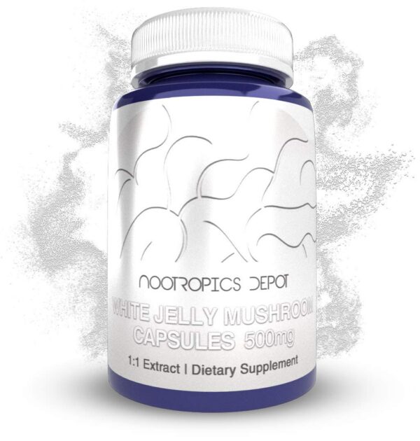 Frasco de cápsulas de hongo jelly blanco Nootropics Depot