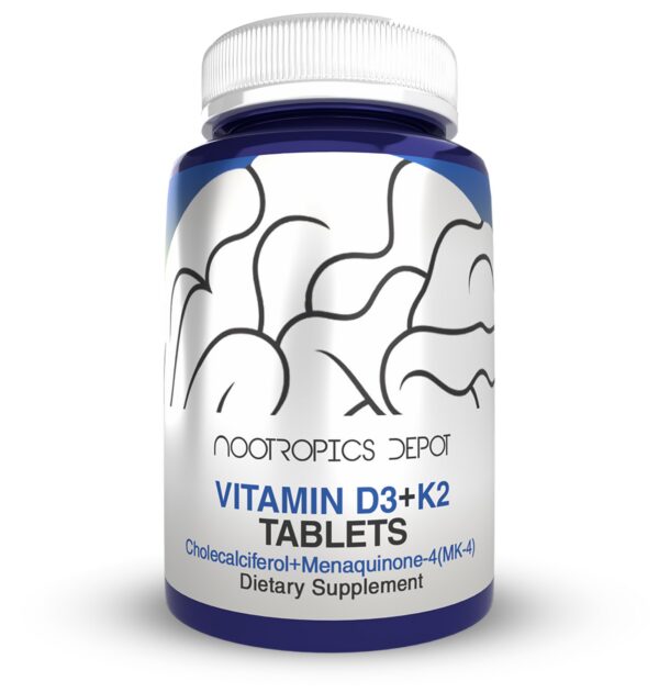 Frente de la caja Nootropics Depot D3K2 con vitamina C