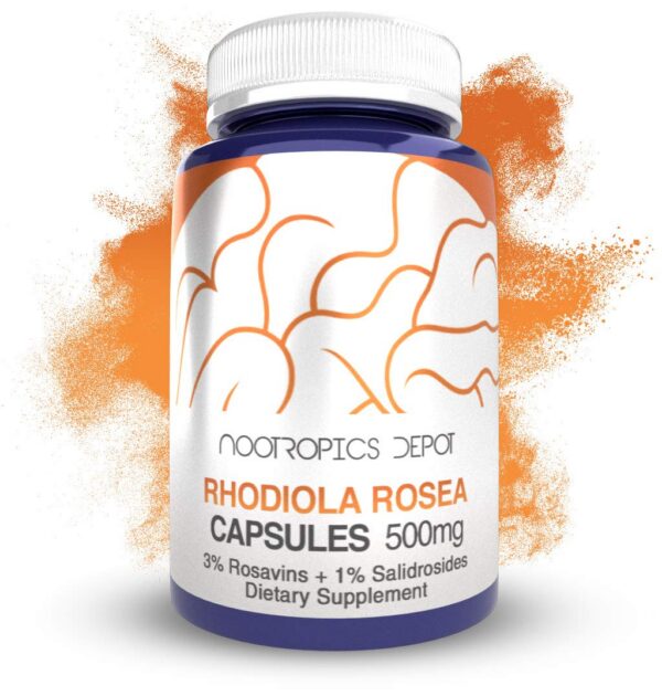 Nootropics Depot Rhodiola Rosea cápsulas frente de etiqueta