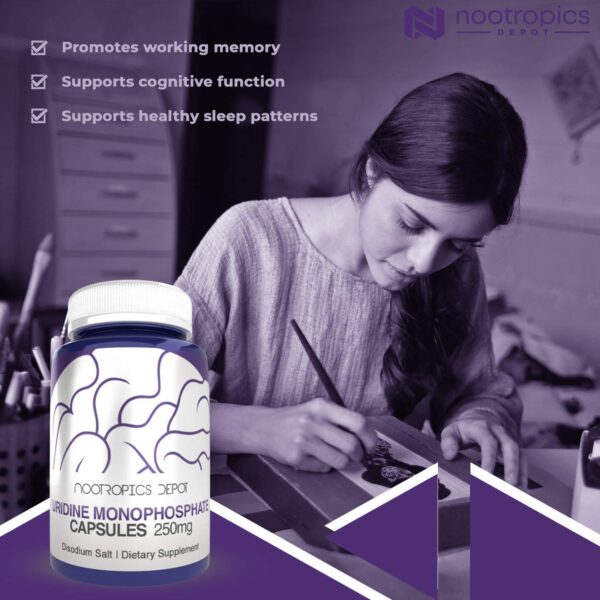 Frasco Nootropics Depot con etiqueta lateral