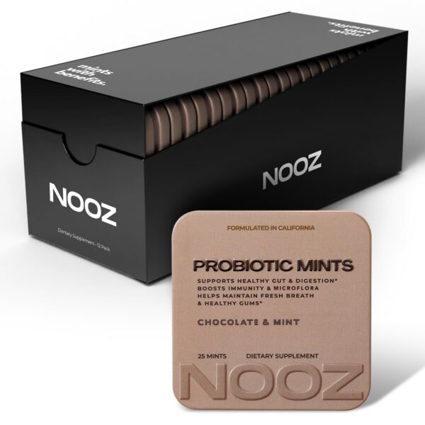 Paquete NOOZ menta probiótica sabor chocolate y menta 12 paquetes
