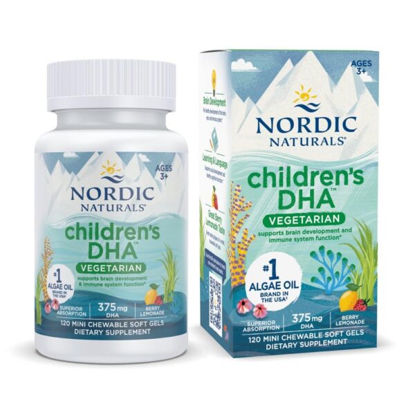 Envase frontal Nordic Naturals con DHA vegetariano para niños