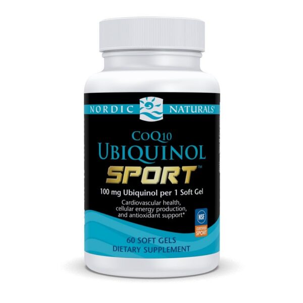 Frente de la botella Nordic Naturals CoQ10 Ubiquinol Sport