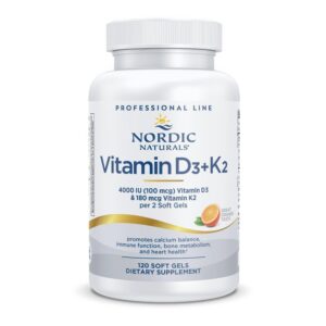 Frente de la botella Nordic Naturals D3+K2 sabor naranja