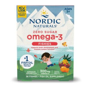 Frente de la caja Nordic Naturals Omega-3 Fishies Tutti Frutti