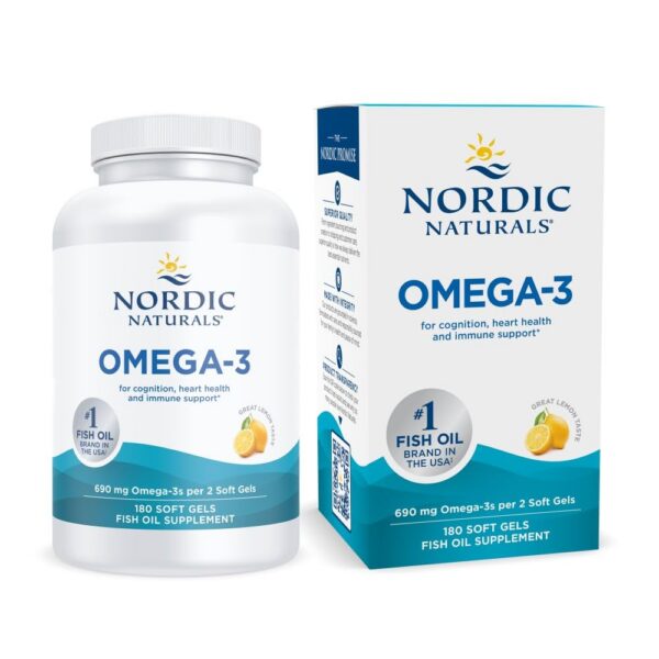 Frente de la botella Nordic Naturals Omega-3 limón
