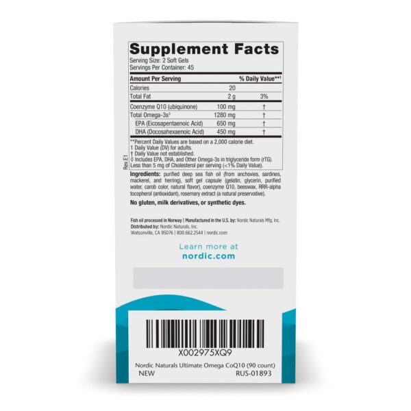 Botella de Nordic Naturals Omega-3 CoQ10 limón