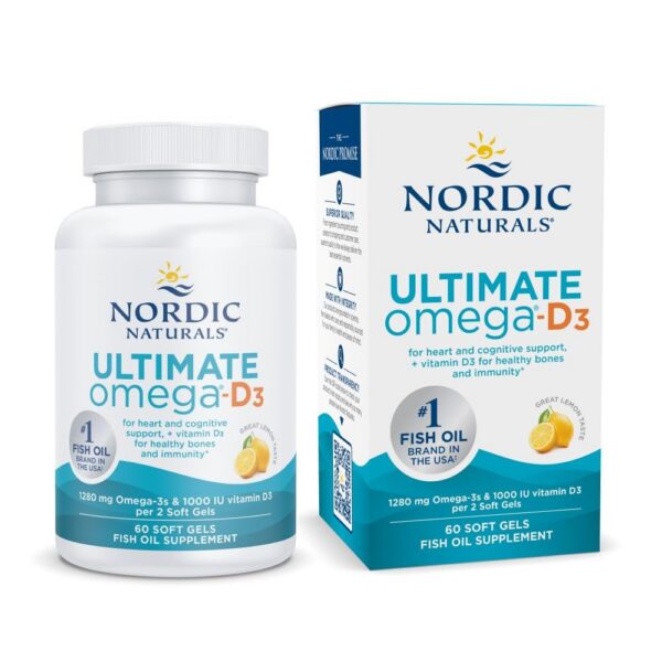 Frente de frasco Nordic Naturals Omega-3 D3 limon