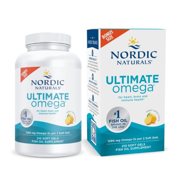 Botella de Nordic Naturals Ultimate Omega con sabor limón