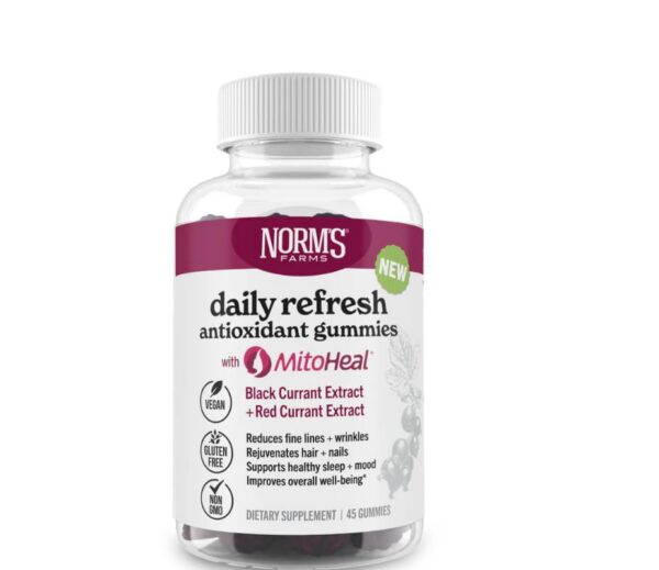 Version 1.0.0 Norm's Farms Daily Refresh gomitas antioxidantes frasco