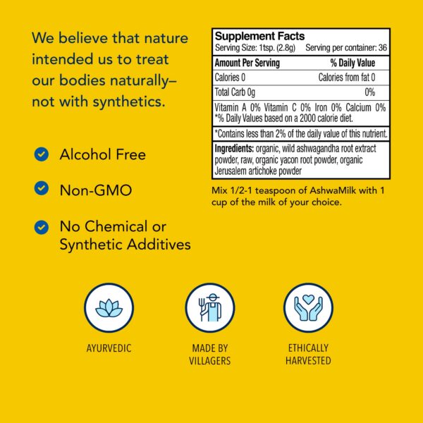 Etiqueta de AshwaMilk y lista de ingredientes