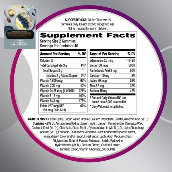 Envase de Nour Nutri Health 50+ gomitas frutales