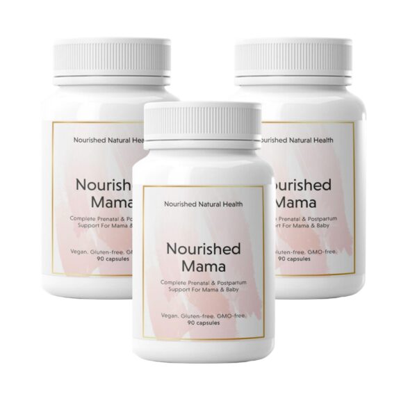Nourished Mama multivitamínico prenatal vegano botella 270 cápsulas blanco