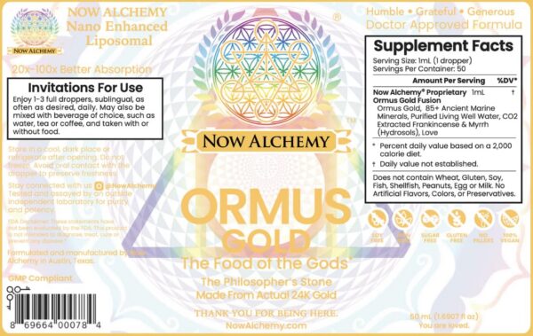 Etiqueta Now Alchemy ORMUS Gold 24K