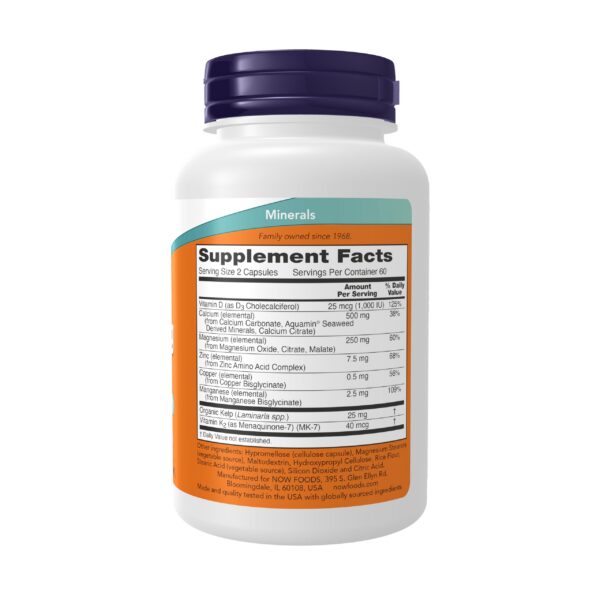 Frasco de NOW Cal-Mag Caps con certificación GMP