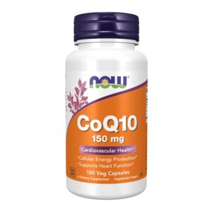 Frasco NOW CoQ10 150 mg cápsulas veganas ámbar