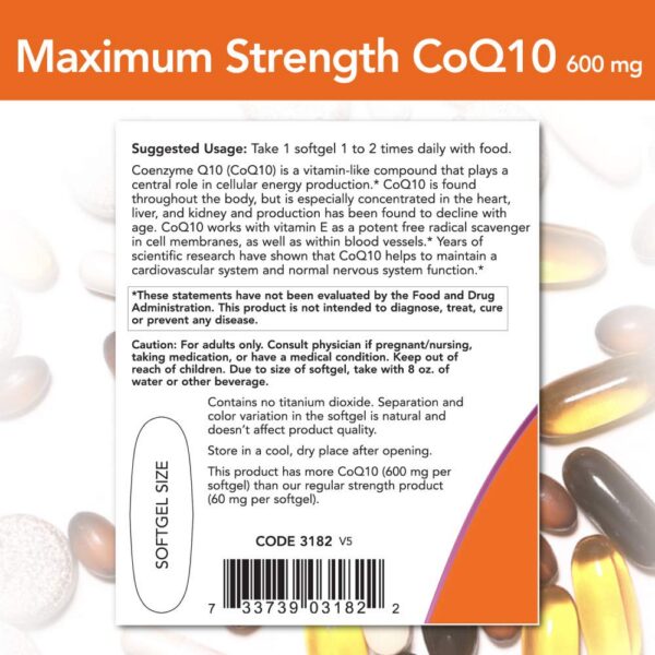 Frasco NOW CoQ10 600 mg en caja