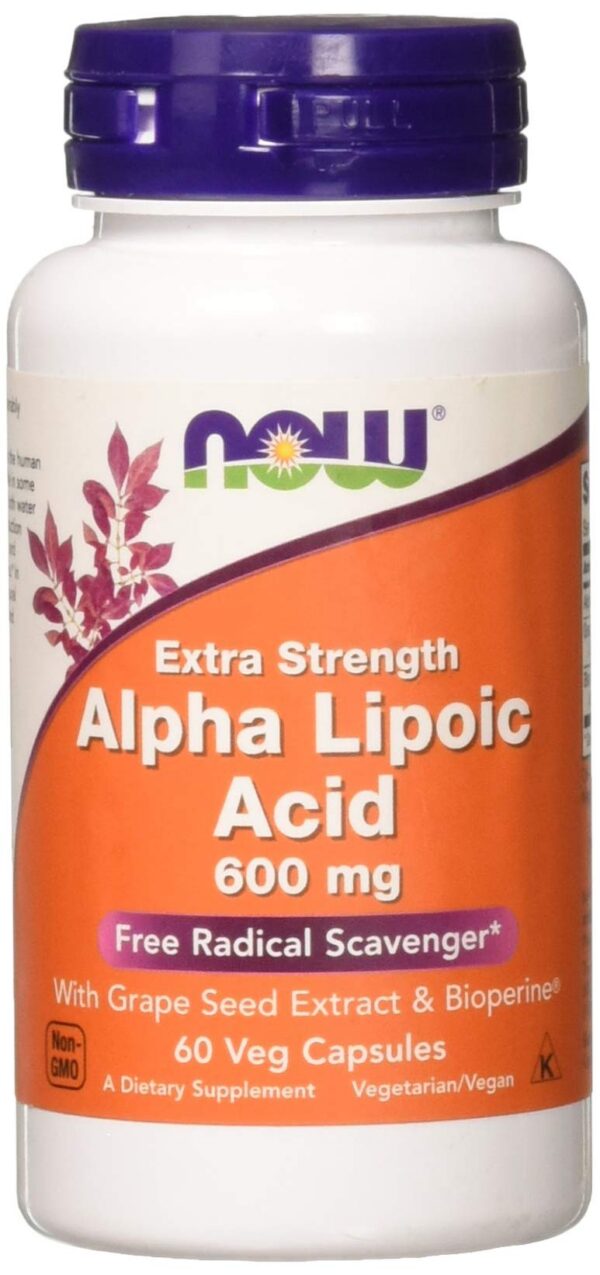 NOW Foods Alpha Lipoic Acid 600 mg botella frontal