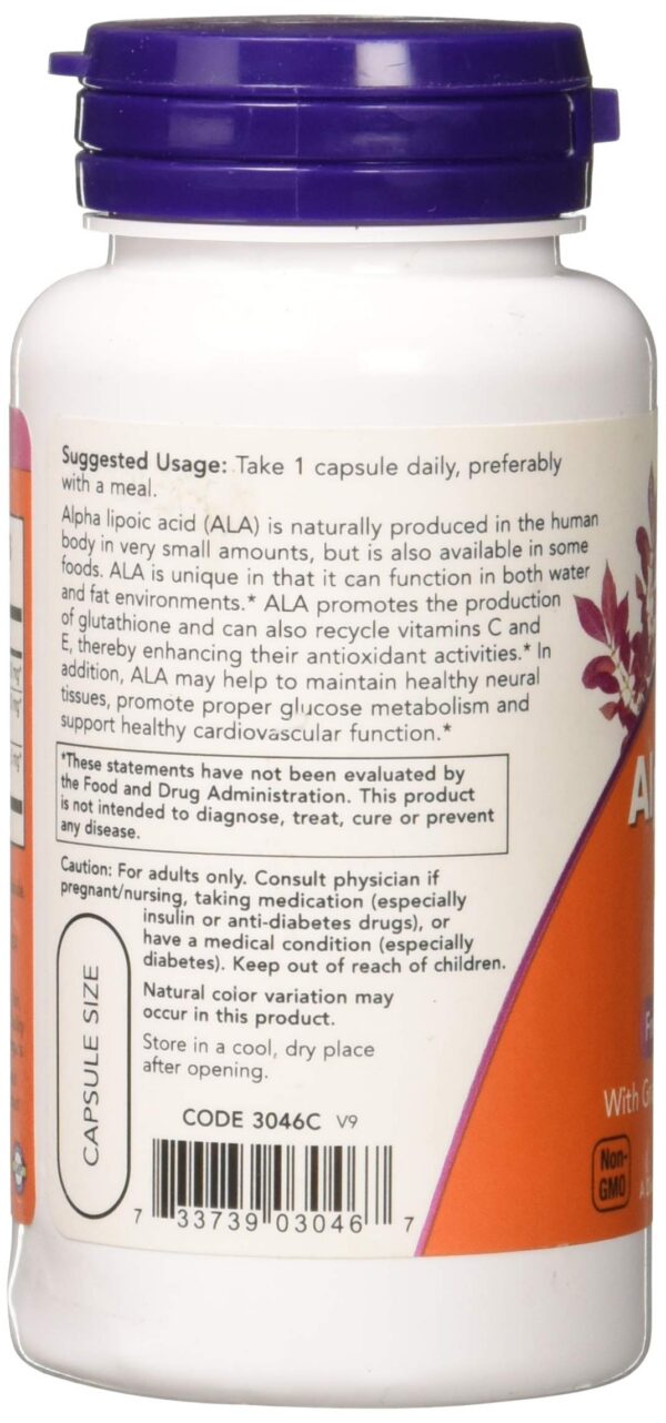 NOW Foods Alpha Lipoic Acid 600 mg etiqueta