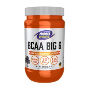 NOW Foods BCAA Big 6 frasco y etiqueta